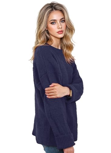 Image of Women's Oversized Crewneck Sweaters, Long Sleeve Fuzzy Knit Casual Chunky Warm Fall Pullover Sweaters Top Trendy Outfits