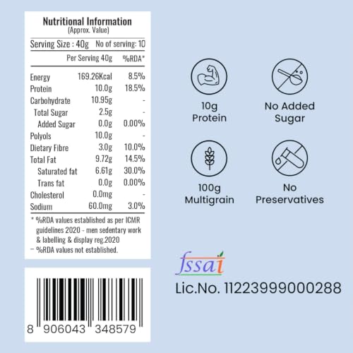 Image of SUPPLY6 Protein Wafer Bars | Cookie & Cream Flavor | Pack of 10 | Multigrain Crunchy Wafer | Vegetarian | 10g Protein | 3g Fiber | No Added Sugar | Pea Protein Based | 400 G