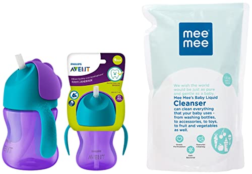 Image of Philips Avent Scf796 /00 Aven Straw Cup 200 Ml (Assorted Color)&Mee Mee Anti-Bacterial Baby Liquid Cleanser (1.2 L - Refill Pack)