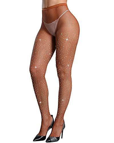 Image of CHRLEISURE Women's Sparkle Rhinestone Fishnets, Sexy Sparkly Glitter Party Concert Outfit Fishnet Stockings