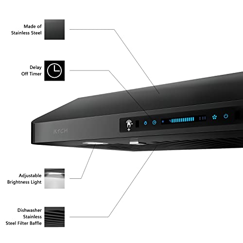 Iktch 30 Inch Black Range Hood 900 Cfm, Under Cabinet Stainless Steel Kitchen Vent Hood With 4 Speed Gesture Sensing&Touch Control Panel(Ikc01-30-Bss) #TOP4