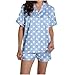 Women Pajama Sets Casual Fashion Print Lapel Collar Button Down Shirts and Elastic Waist Shorts 2 Piece Loungewear Sky Blue