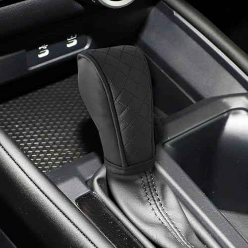 RGOAANC Leather Car Gear Shift Cover, Gear Shift Knob Cover for Shift Lever Protection, Anti-Slip Gear Shifter Stick Protector, Universal Auto Decoration Accessory Fit for Cars (Black)