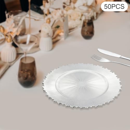 50 Platos Cargadores Plateados Redondos 13" Plástico miniatura 2