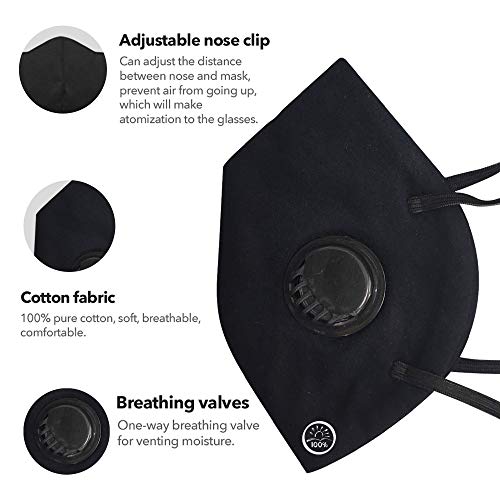 Image of byPureNaturals 5 Layered N95 Face Mask Reusable, Washable Over the Head Black Anti Pollution Face Mask With Respirator Vent.