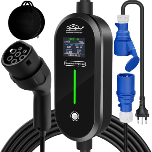 Carregador Carro Elétrico Portátil, 7KW Carregador de Ev com 10 P...