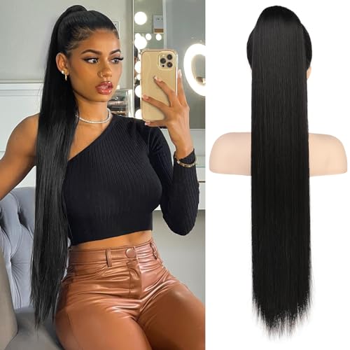 Flufymooz ponytail extension, 30 Inch Long Straight Drawstring Ponytail Hairpieces