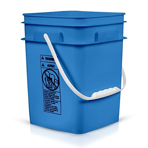 Image of House Naturals 4 Gallon Square Food Grade Bucket Pail with Plastic Handles and Lid (Pack of 3) Made in USA containers (Blue)