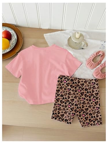 Verdusa Toddler Girl's 2 Piece Heart Leopard Print Outfits Short Sleeve Tee Top and Biker Shorts Set2