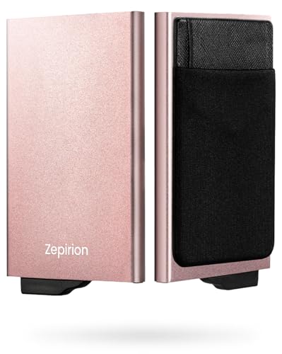 zepirion Slim Aluminum Card Holder Wallet for Men, Durable Expandable Back Poket, RFID Blocking Minimalist Metal Pop Up Wallet, Cards Plus Cash Quick Wallet2 (Rose Gold)