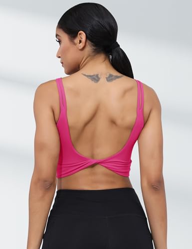 Image of LUYAA Womens Workout Sports Bras Backless Padded Yoga Tank Tops Crop Twist Low Back Cami Bra for Gym