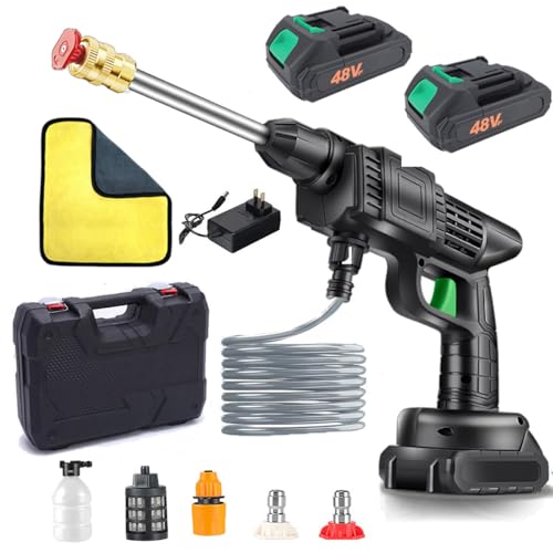 Cordless Pressure Washer, Portable Cordless Power Washer, High Pressure Washer Gun with 2Pcs Rechargeable Battery, Handheld Pressure Washer Kit, High-Pressure Power Jet Wash for Car Floor Cleaning