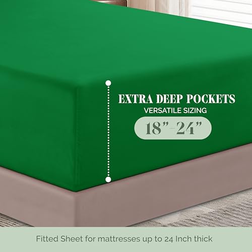 Elegant Comfort Luxury 1500 Premium Hotel Quality Microfiber 4-Piece Sheet Set - Soft, All Around Elastic 18-24 Inches Deep Fitted Sheet - Extra Deep Pocket Sheets, King, Emerald Green
