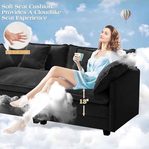 Image of 113.8 inch Modular Sectional Sofa,Cloud Couch for Living Room,Modern Deep Seat Sofa 5 Seater Chenille Fabric Comfy L Shaped Couches with Throw Pillows for Apartment