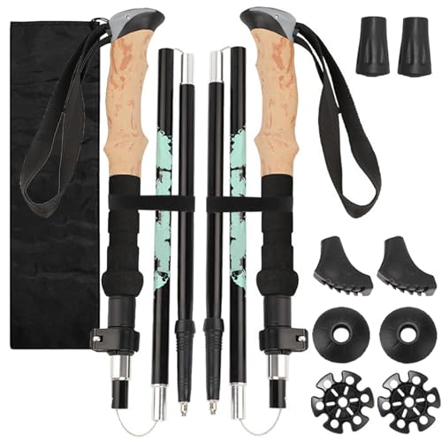 2Pcs Aluminum Collapsible Ultralight Travel Trekking Hiking Pole, Folding Adjustable Walking Sticks with Cork Handle & Tip Kit,Lightweight Telescopic Hiking Gear for Camping, Mountaining,Backpacking