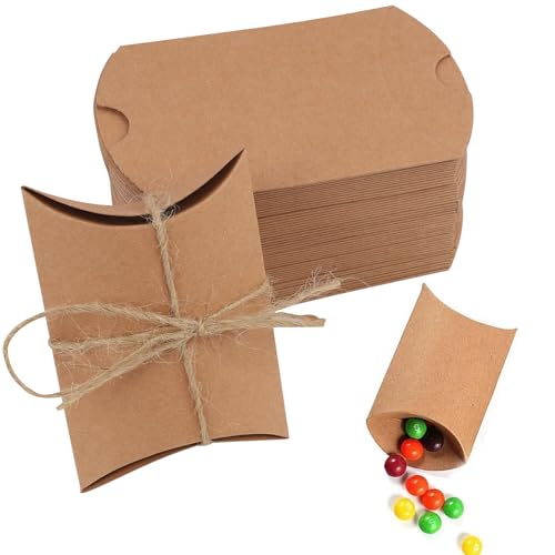 Set de 50 Cajas de Regalo en Papel Kraft Vintage con Cuerda de Yute (64cm), Ideal para Bodas, Cumpleaños y Fiestas, Bolsas para Pequeños Obsequios   Color Marrón, Tamaño 9x6,5x2,5 cm