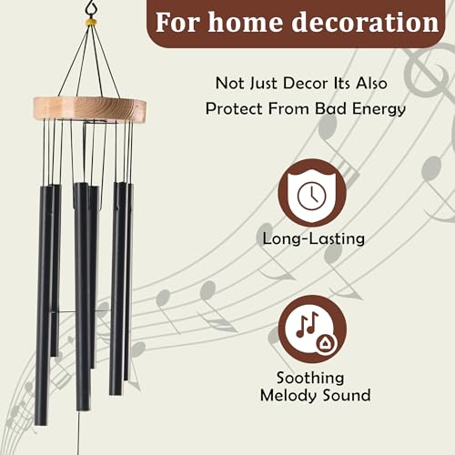 Image of Kuber Industries 6 Pipes Musical Wind Chimes for Balcony | Aluminium Wind Chimes for Home Positive Energy for Living Room | Home Decor Hanging Items | Black