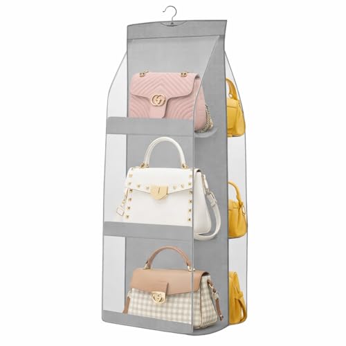 Image of LAXIS 3 Pockets Handbag Organizer for Closet, Purse Organizer Hanging Closet, Bag Organizer Purse Organizer, Handbag Organizer for Wardrobe, Hanging Bag Storage Organizer Holder (Grey)