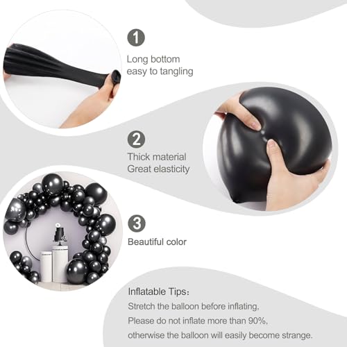 140 Pcs Black Balloons Different Sizes, 18 12 10 5 inch Birthday Decorations Black, Black Balloon Garland Kit for Birthday Graduation Wedding Baby Shower Anniversary Black Party - Image 7