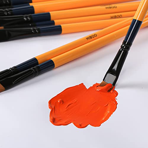 Hiboo Art Paint Brush Set-15 Different Sizes Of Professionals Paint Brushes Long Wooded Handles With Oil-Sealing Technique For Watercolor Acrylic Oil，Face And Nails Painting (Yellow & Blue) #TOP3