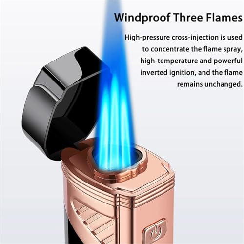 Encendedor de metal recargable con llama ajustable y triple chorro potente 4