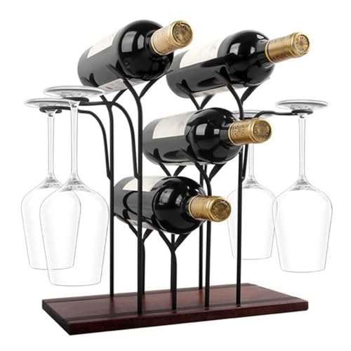 Soporte para botellas de vino de hierro y madera 4 botellas miniatura 1