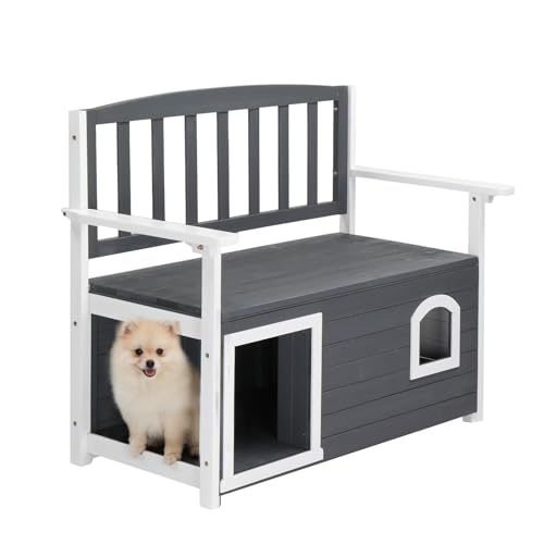Image of VINGLI Outdoor Storage Bench with Built-in Dog House, 2-in-1 Outdoor Waterproof Patio Bench with Pet Kennel for Patio Backyard Porch (Gray)