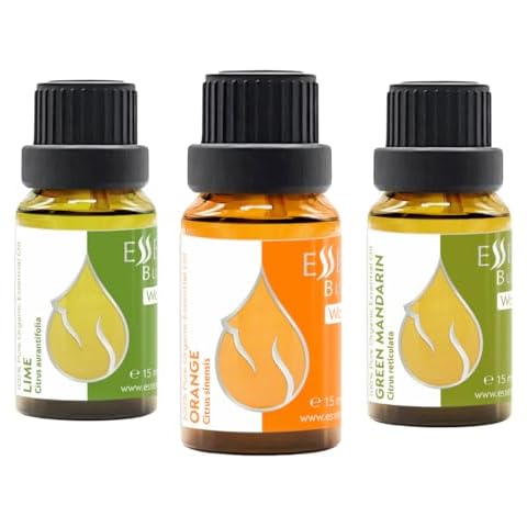 Set Citrus Organic Essential Oils | Lime + Orange + Green Mandarin | 100% Pure and Natural | Undiluted | Therapeutic Grade | Family-Owned Farm | Non-GMO Cover
