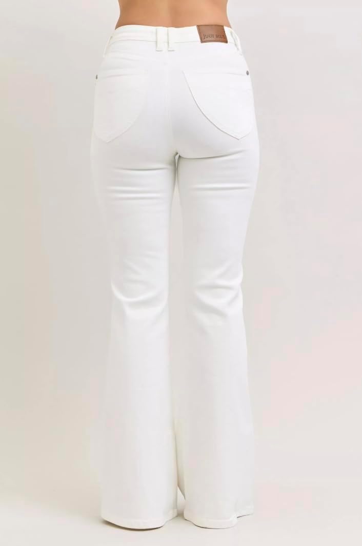 Judy Blue High Rise Tummy Control Flare Jeans in White 33" Inseam Jeans- Ivory Gem - Image 4