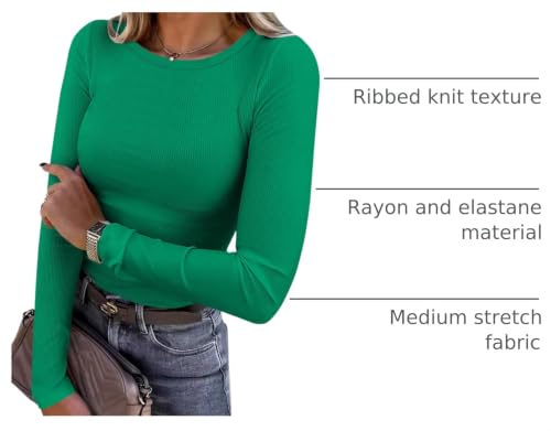 Image of ANRABESS Women Long Sleeve Shirts Rib Knit Slim Fit Tops Basic Tee Spring Outfits Casual T-Shirt Underscrubs Layer Clothes