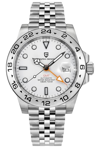 DiseñO Pagani Reloj AutomáTico para Hombre De, FuncióN GMT, Resistencia Al Agua hasta 200 Metros, Cristal De Zafiro De Acero Inoxidable (Blanco 5Z)