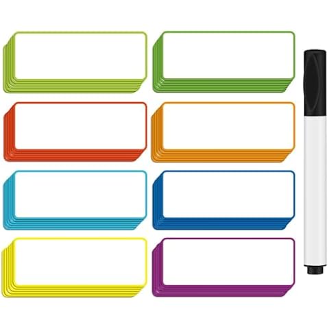 Opret 48 Pcs Magnetic Dry Erase Labels, Magnet Name Tags Reusable Writable Blank Plate Rainbow Colors Stickers for Whiteboard, Locker, School Bus, Fridge and Crafts, 3.3x1.2 inches Cover