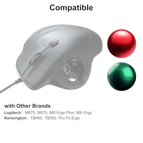 Image of SANWA 34mm /1.34inch Trackball, Replacement Ball for Logitech M575, M570, MX Ergo, Kensington TB450, TB550, Pro Fit Ergo, and Other Compatible Trackball Mouse, Glossy Red + Green, Set of 2