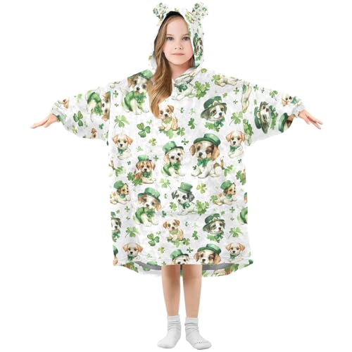 Manta de gran tamaño con capucha para niñas, diseño de amapolas, trébol de cuatro hojas, para niños, manta suave y cálida de forro polar con capucha, Multicolor, 120 Grande