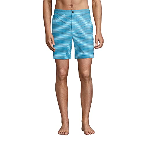 Lands' End Men's Sunset Swim Short 7 Inch Turquoise/blue Stripe Regular Large