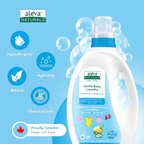Image of Aleva Naturals Baby Laundry Liquid Detergent - 7.2Liter Canadian Laundry Liquids for Baby Clothes Fragrance Free Stain Remover Laundry Detergent Liquid Coconut Surfactants (Pack of 6 X 1.2L)