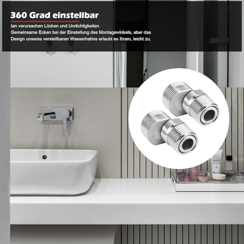 Wasserhahn Adapter 2er, Ausziehbare Duscharmatur-Adapter aus Edelstahl 360° Drehbarer S-Anschluss mit Abgewinkeltem,Gebogenem Fuß und 4 Inbusschlüsseln,Ventile & Verbindungen für Badezimmer und Küche