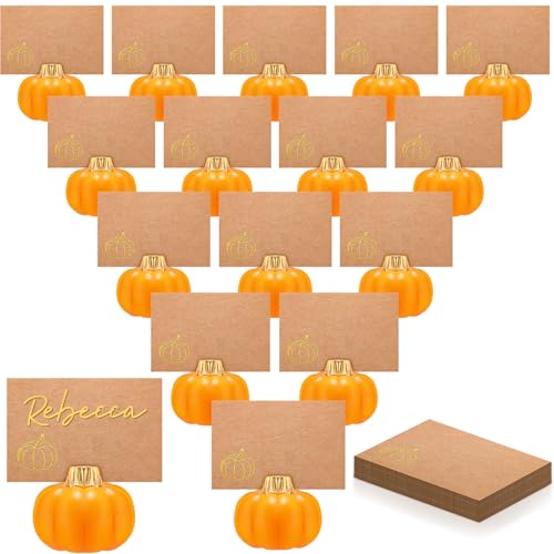 Yaomiao 16 Pcs Thanksgiving Table Decor Pumpkin Place Card Holders Mini Name Number Holders for Thanksgiving Table Setting Fall Autumn Party Photo Picture Wedding Deco(Orange, Gold)