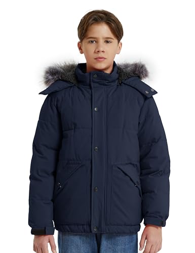 Image of wantdo Boys' Winter Coat Waterproof Puffer Jacket with Detachable Hood | Removable Faux Fur Hood,5000mm Waterproof,Fleece Lined,Outerwear,Machine Washable