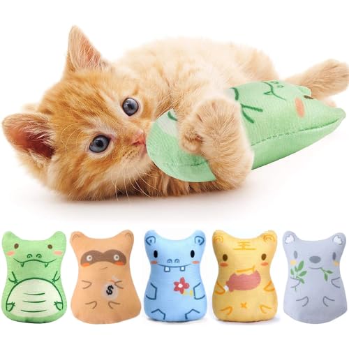 SURALIN Ensemble de 5 Jouet Chat Interieur pour Chat, Jouet Chat Jouets À Mâcher en Peluche, Dentition Interactive, Herbe-aux-chats, Jouets pour Chaton