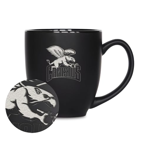 Rico Industries NCAA Canisius Golden Griffins 15oz Laser Engraved Matte Black Ceramic Bistro Mug - for Hot or Cold Drinks