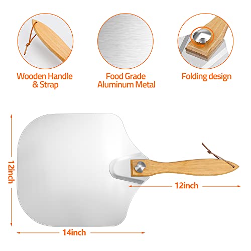 Supercenter Pizza Peel - 12 X 14 Inch Metal Pizza Spatula With Foldable Wood Handle - Aluminum Pizza Peel Pizza Paddle For Pizza Oven Accessories And Pizza Tools #TOP1