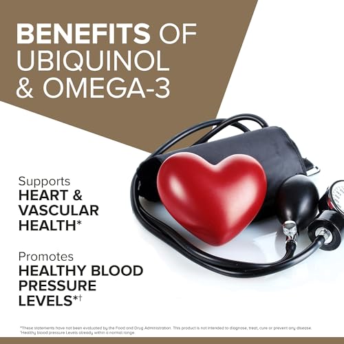 Image of Qunol Plus Ubiquinol CoQ10 100mg with Omega 3 Fish Oil 250mg, Extra Strength Antioxidant Supplement, 90 Count