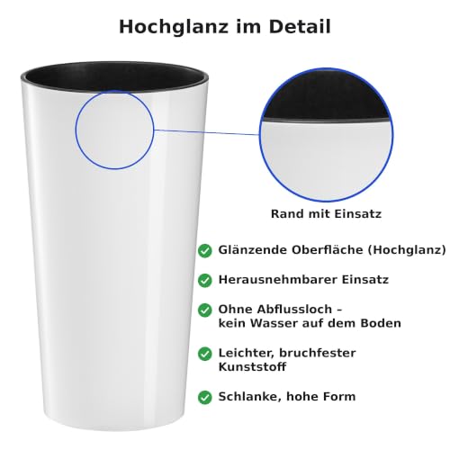 MELTOM Blumentopf Rund Ø 19,5 x H 36,5 cm Weiß Hochglanz M mit Einsatz – Ansicht 7