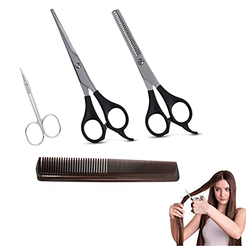 CRITEX MART Professional Barber Scissors For Hair Cutting Set; Thinning/Trimming Scissor, Beard & Mustache Scissors, Salon Comb; Self Hair Cutting Kit for Men, Women, Pets (Set of 4)