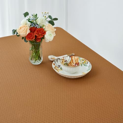 Image of maxmill Fall Tablecloth Stain Resistant Waterproof Wrinkle Resistant Spillproof Soft Weaved Pattern Table Cloth for Dining Room Harvest Thanksgiving Parties, Rectangle 70 x 108 Inch, Amber