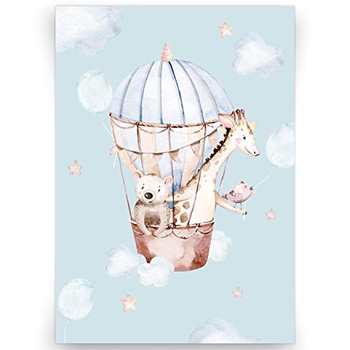 kizibiu00ae Girafe Lapin Animaux DIN A2 Poster pour chambre d'enfant et chambre de bébé, Poster décoratif garçons et filles, Aquarelle Chambre d'enfant, Tableau mural sans cadre | Poster mural