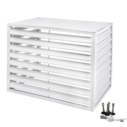 エアコンカバー エアコンフェンス プライバシースクリーンカバー アルミニウム合金ルーバーフレーム 防雨保護カバー エアコン室外機用(カラー:ホワイト、サイズ:100x50x70cm)