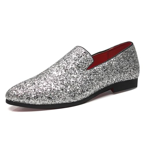 Men's Dress Shoes with Glitter Detailing - Slip-On Formal Wedding Shoes for Ballroom Parties & Special Occasions
