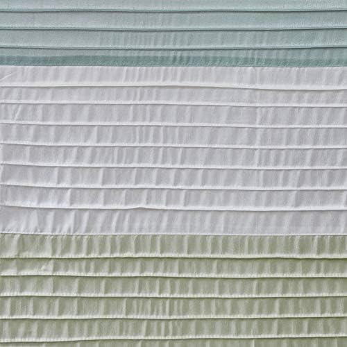 Image of Madison Park Amherst Striped Fabric Aqua Shower Curtain,Pieced Transitional Simple Shower Curtains for Bathroom, 72 X 72, Blue
